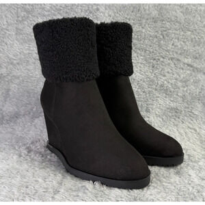 DKNY Powell Wedge Bootie Women's Black Ankle Boot Faux Shearling Size 6.5